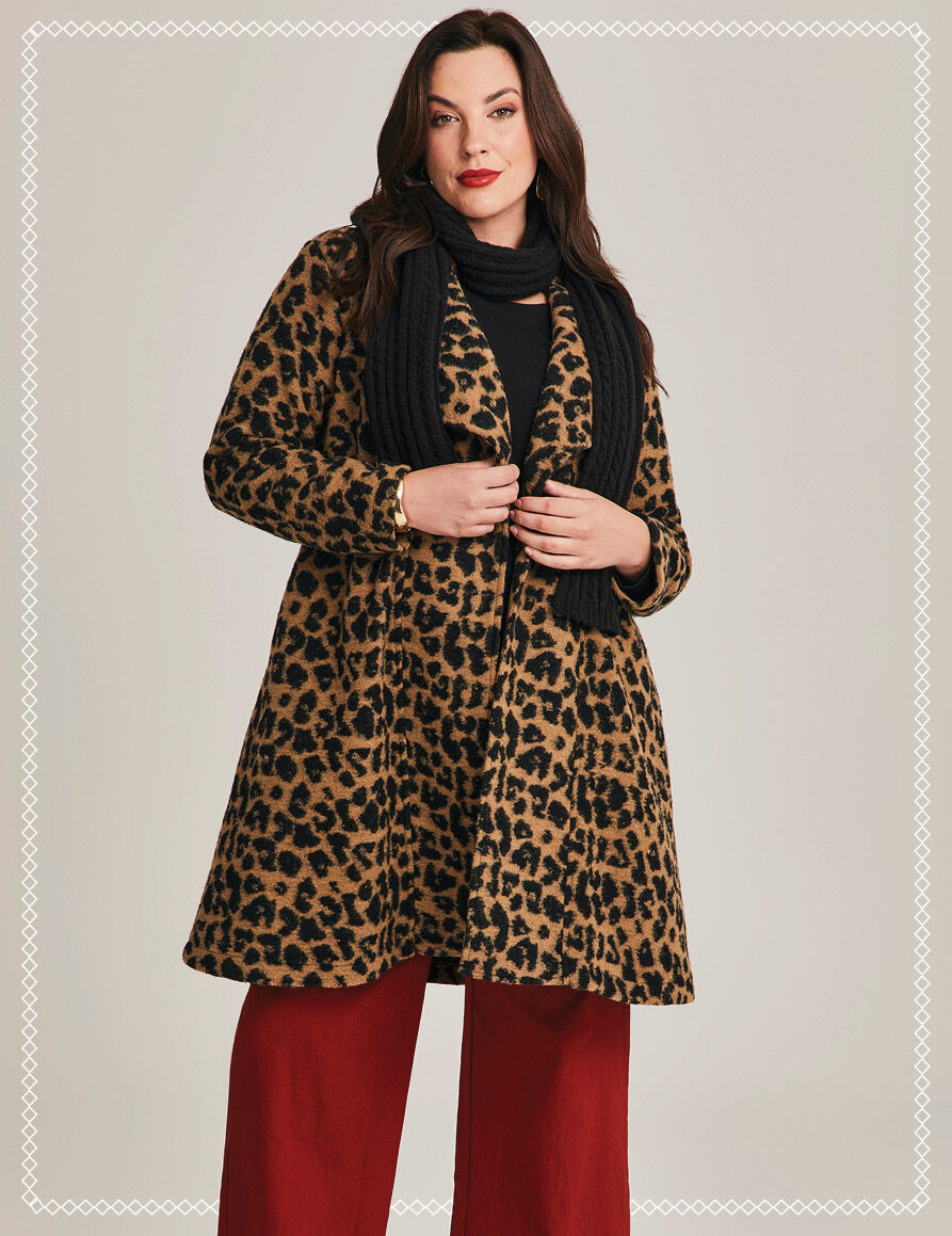 Leopard Boiled Wool Blend Coat