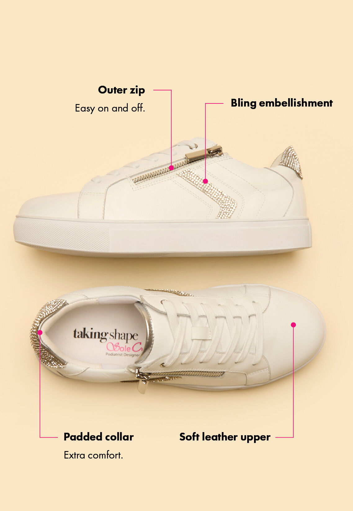 ORTHOTIC BLING SIDE ZIP SNEAKER