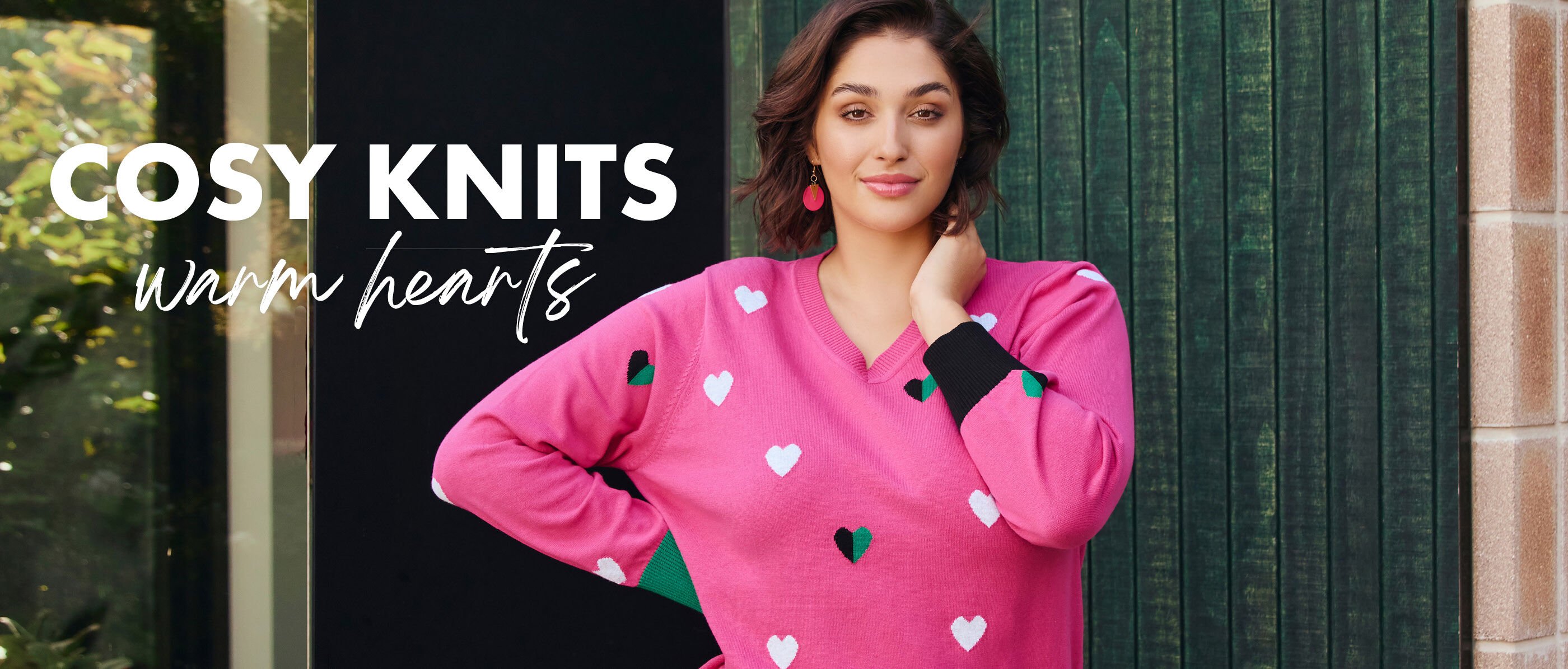 Woman in Pink Heart Spotted Cozy Knitted Jumper