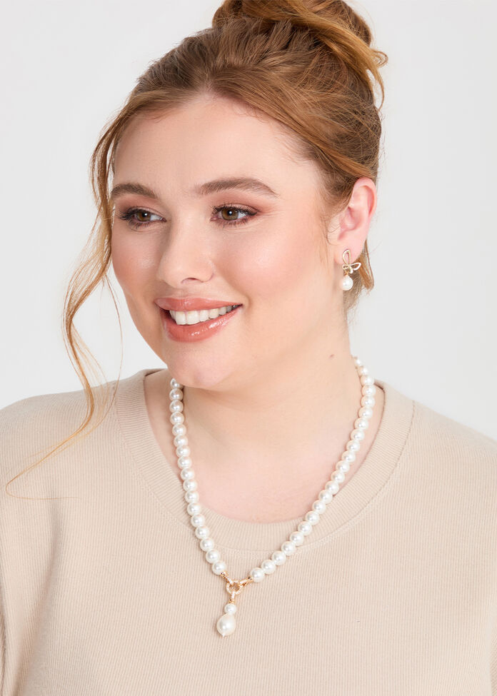 Pearl & Diamante Necklace, , hi-res