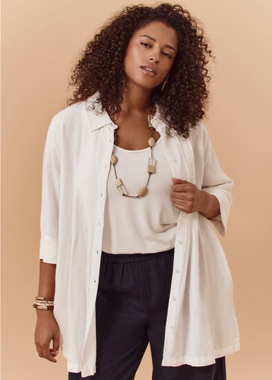 Plus Size Linen Blend Pintuck Detail Shirt