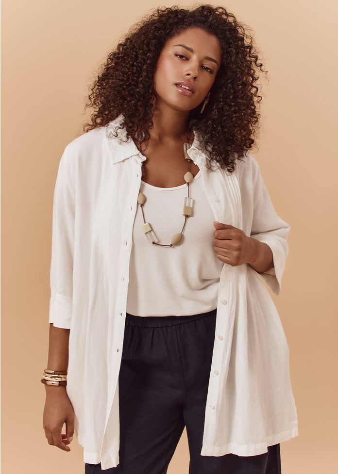Linen Blend Pintuck Detail Shirt, , hi-res