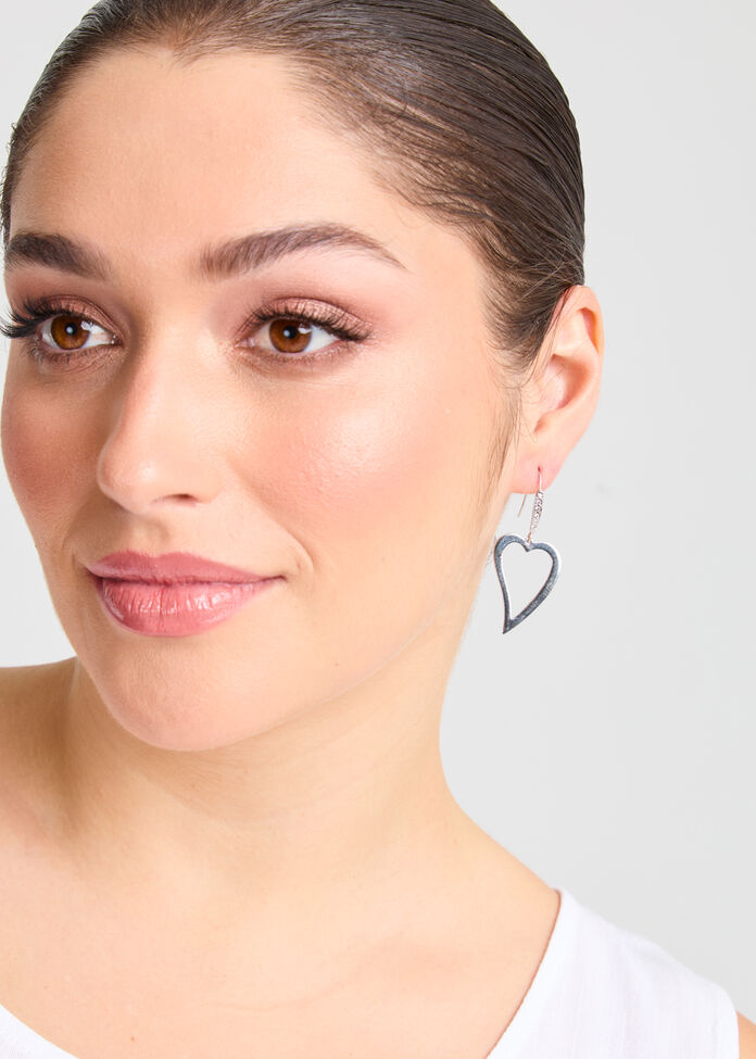 Silver Heart Earrings, , hi-res
