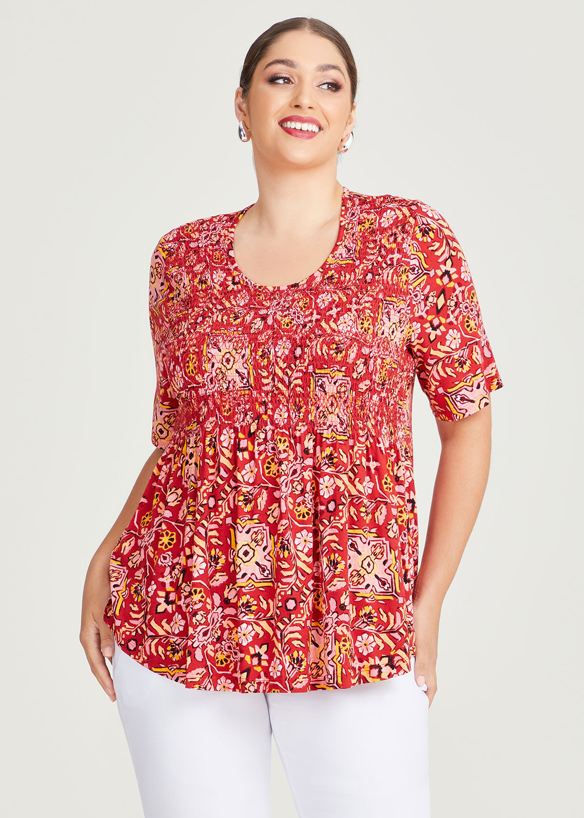 Shop Plus Size Natural Portofino Shirring Top in Multi | Sizes 12