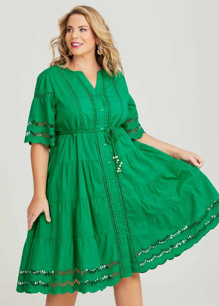 Shop Plus Size Cotton Amazon Broderie Dress in Green | Taking Shape AU