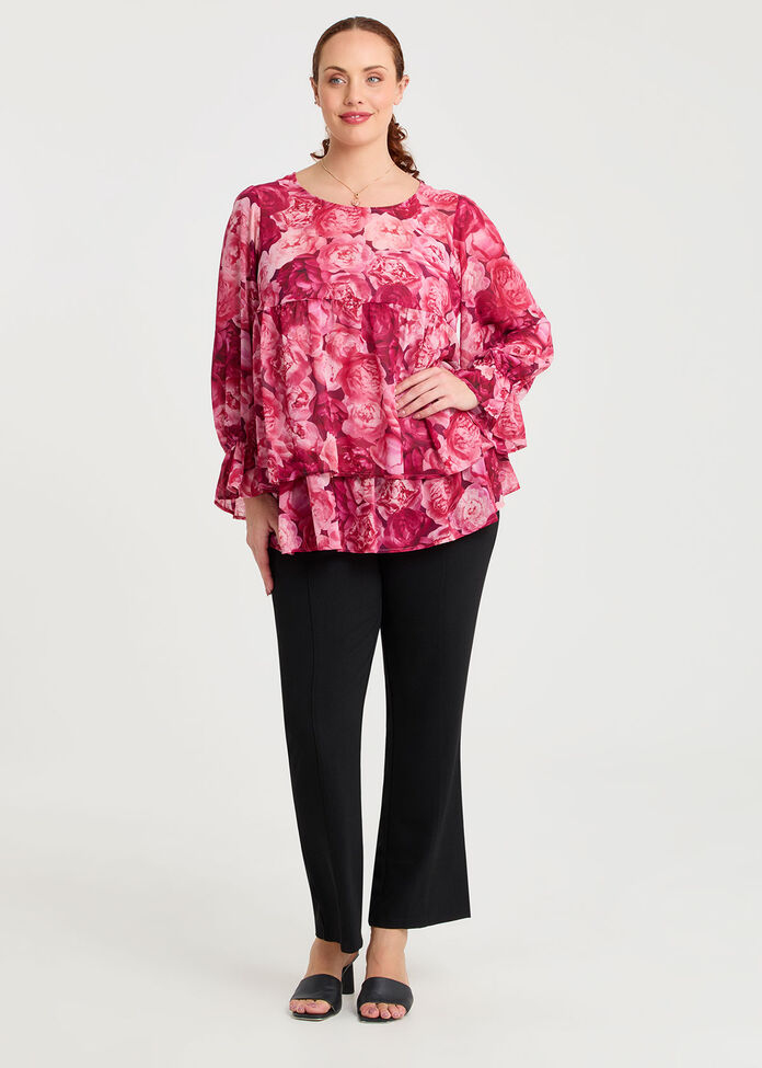 Floral Bouquet Chiffon Top, , hi-res