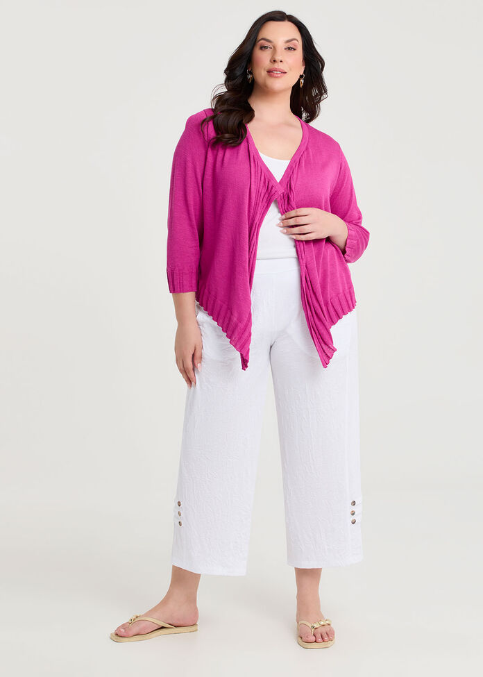 Drape Front Slub Knit Crop Cardigan, , hi-res