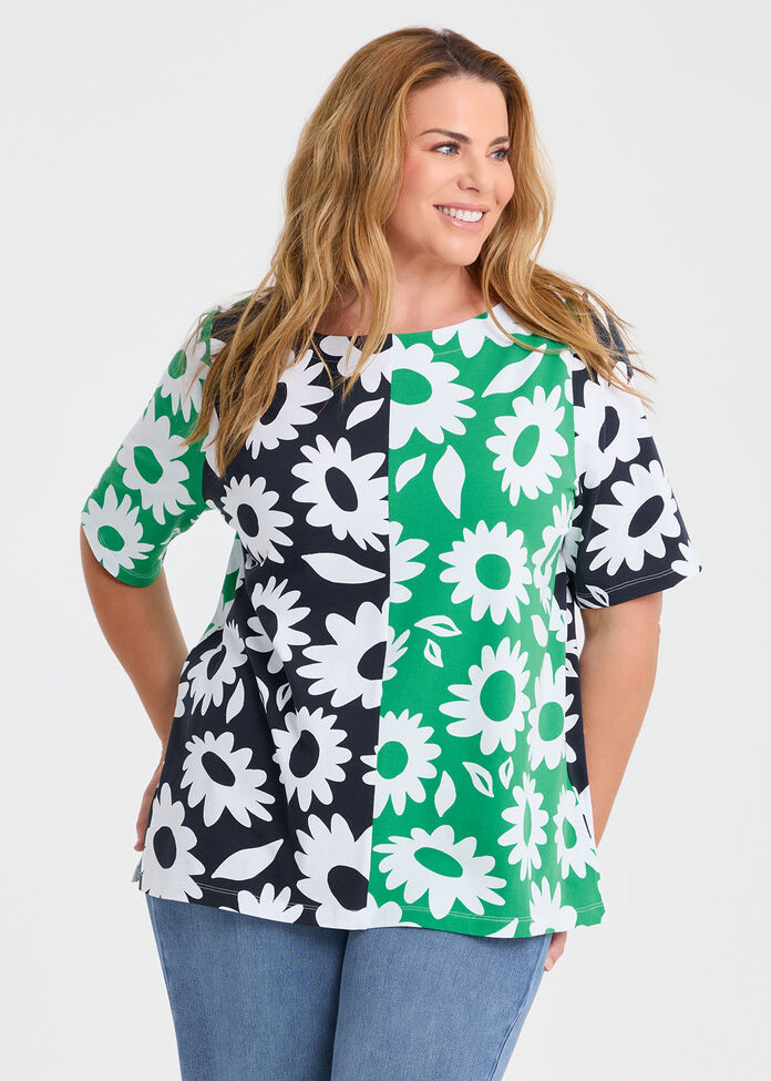 Cotton Spliced Flower T-shirt, , hi-res