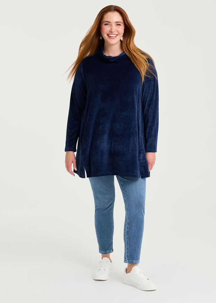 Velour Cowl Neck Tunic, , hi-res