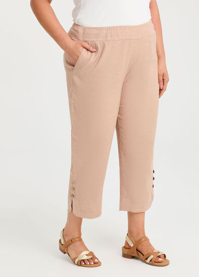 Plus Size Slim Stretch Linen Crop Pant