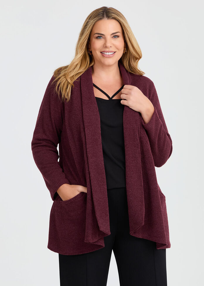 Honeycomb Rib Knit Cardigan, , hi-res
