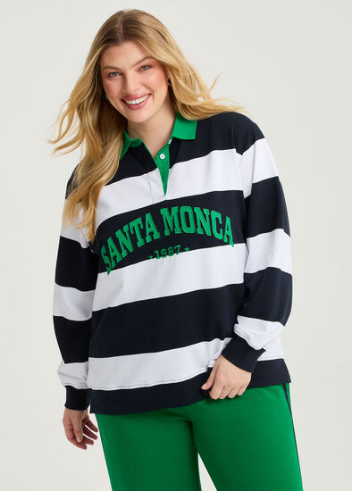 Plus Size Cotton Stripe Polo Neck Sweatshirt