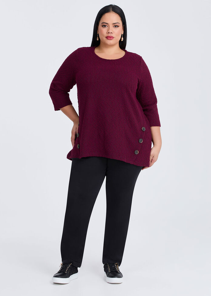 Textured Button Detail Top, MERLOT, hi-res
