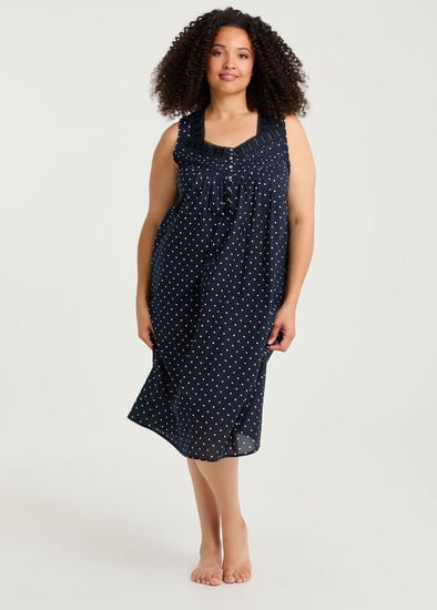 Plus Size Cotton Spot Lace Trim Nightie