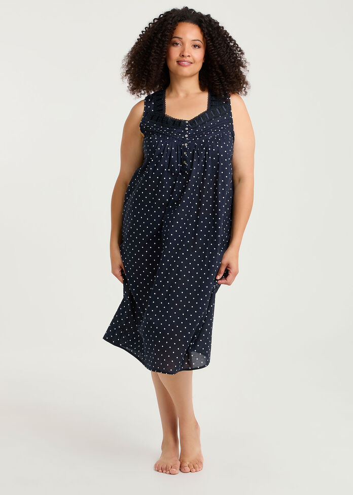 Cotton Spot Lace Trim Nightie, , hi-res