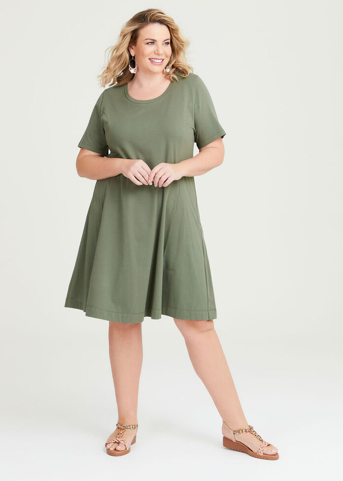 Cotton A-line Spliced Dress, , hi-res