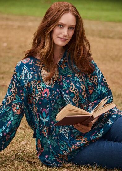 Plus Size Natural Ornate Paisley Top