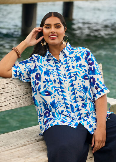 Plus Size Natural Summer Floral Shirt