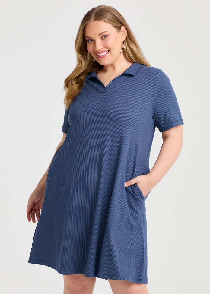 Collared Rib Dress, , hi-res