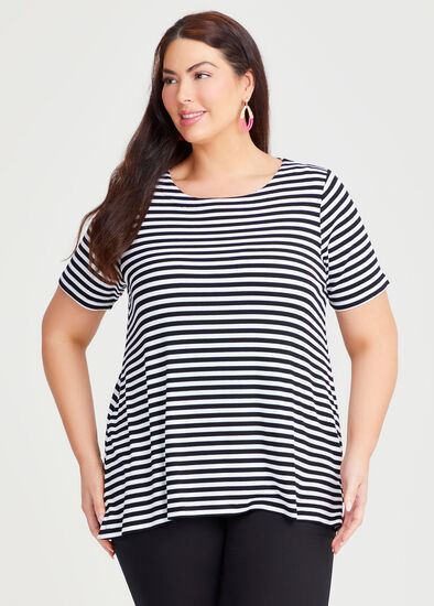 Plus Size Natural Essential Stripe Rib Top