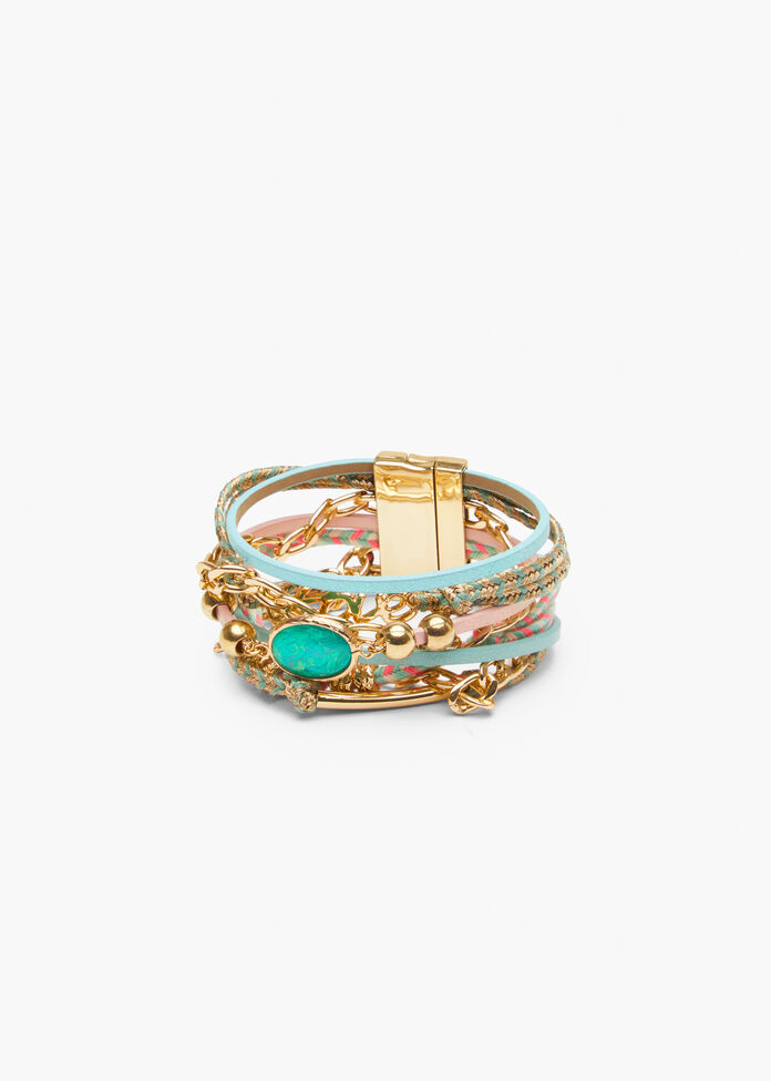 Turquoise Metallic Clasp Bracelet, , hi-res