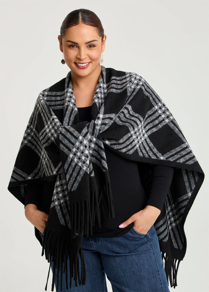 Black & White Plaid Cape, , hi-res
