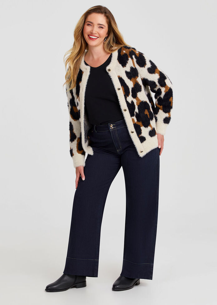 Fluffy Knit Crop Animal Cardigan, , hi-res