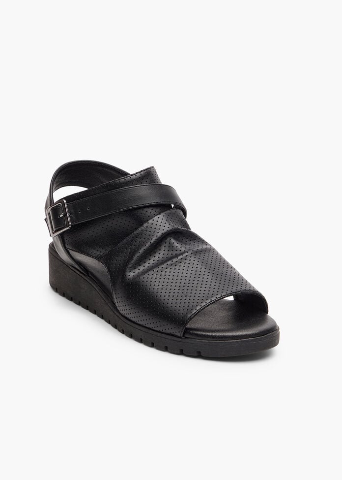 Ruched Buckle Wedge Sandal, , hi-res