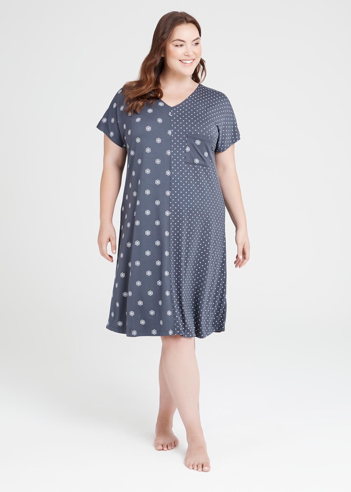 Shop Plus Size Bamboo Mix Prints Nightie in Print Taking Shape AU