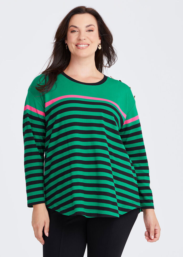 Bamboo Ponte Button Stripe Top, , hi-res