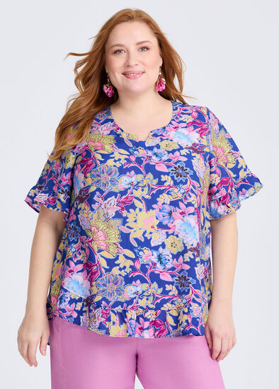 Plus Size Salsa Ruffle Natural Top