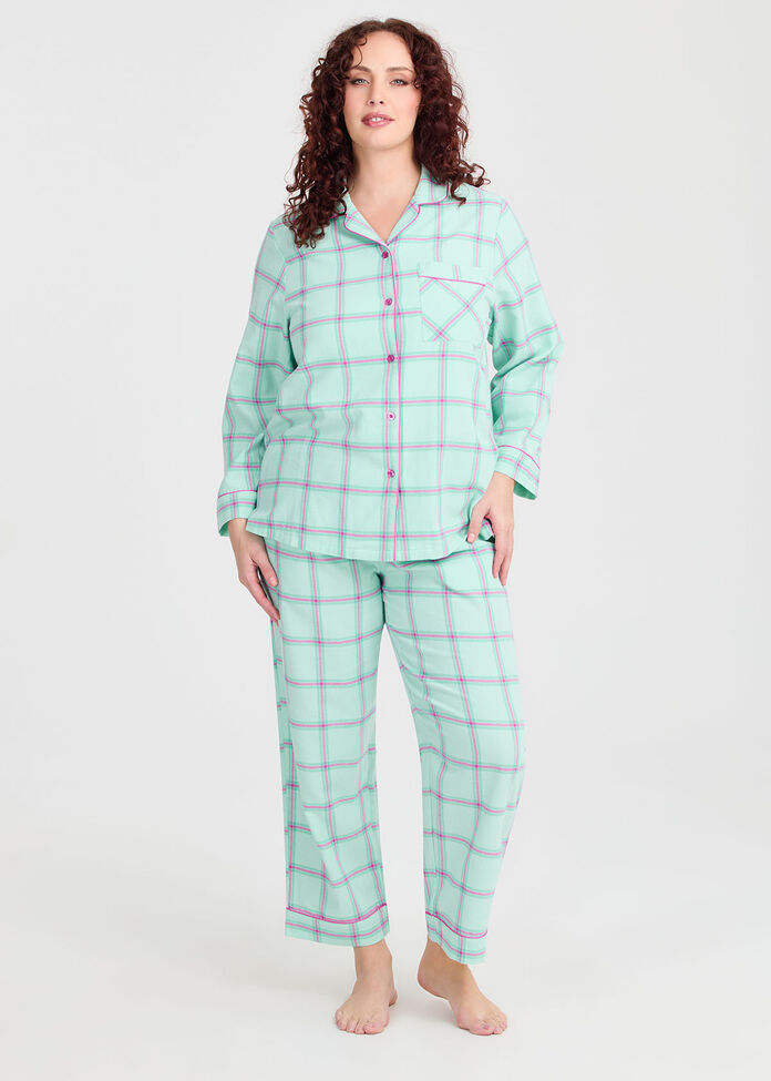 Flannelette Grid Pyjama Shirt, , hi-res