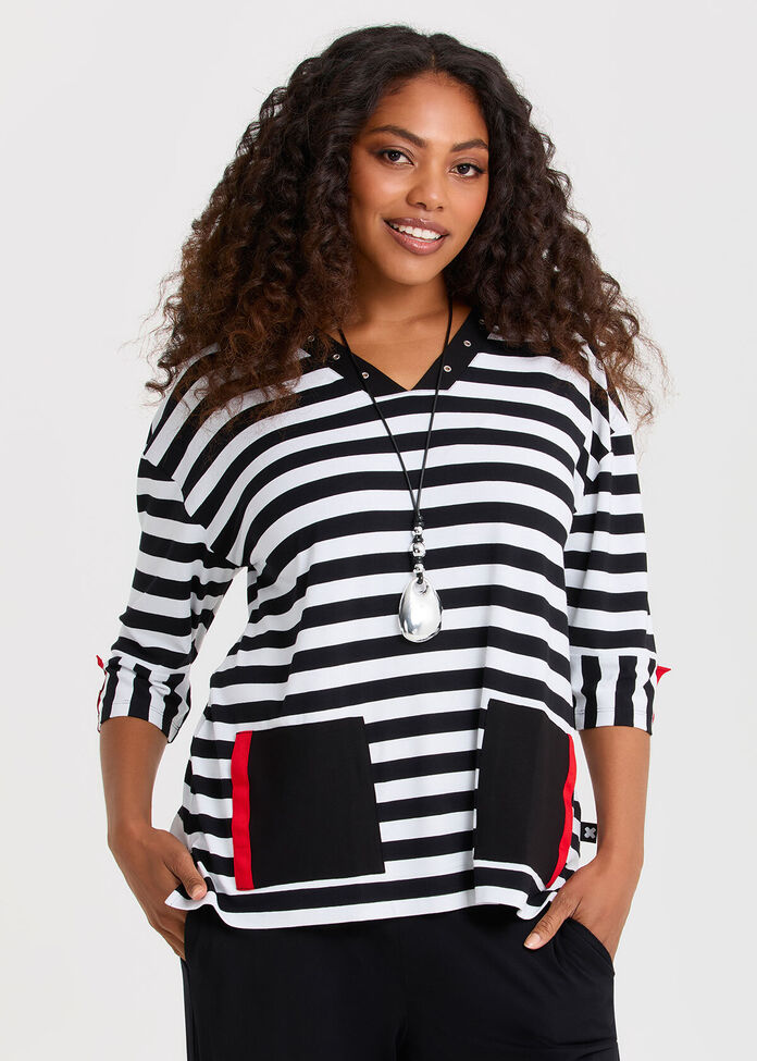 Natural Duo Spliced Stripe Top, , hi-res