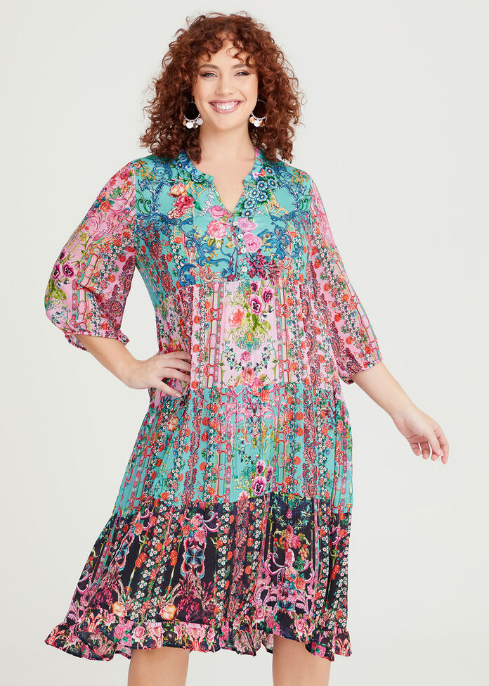 Shop Plus Size Natural Somerset Spliced Dress in Multi | Taking Shape AU
