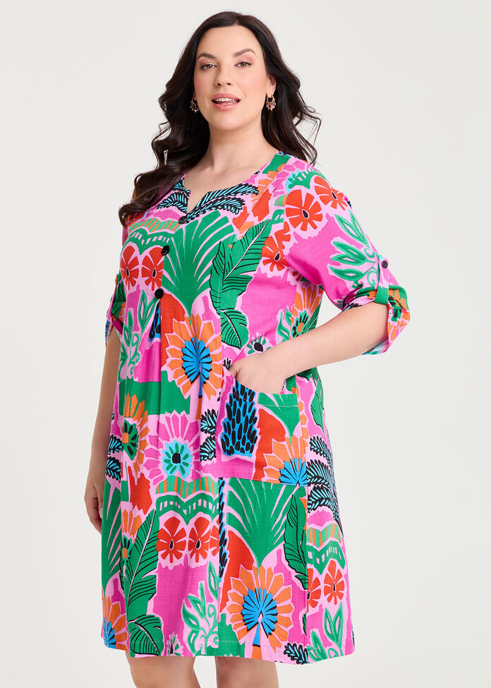 Palm Oasis Tulip Natural Dress, , hi-res
