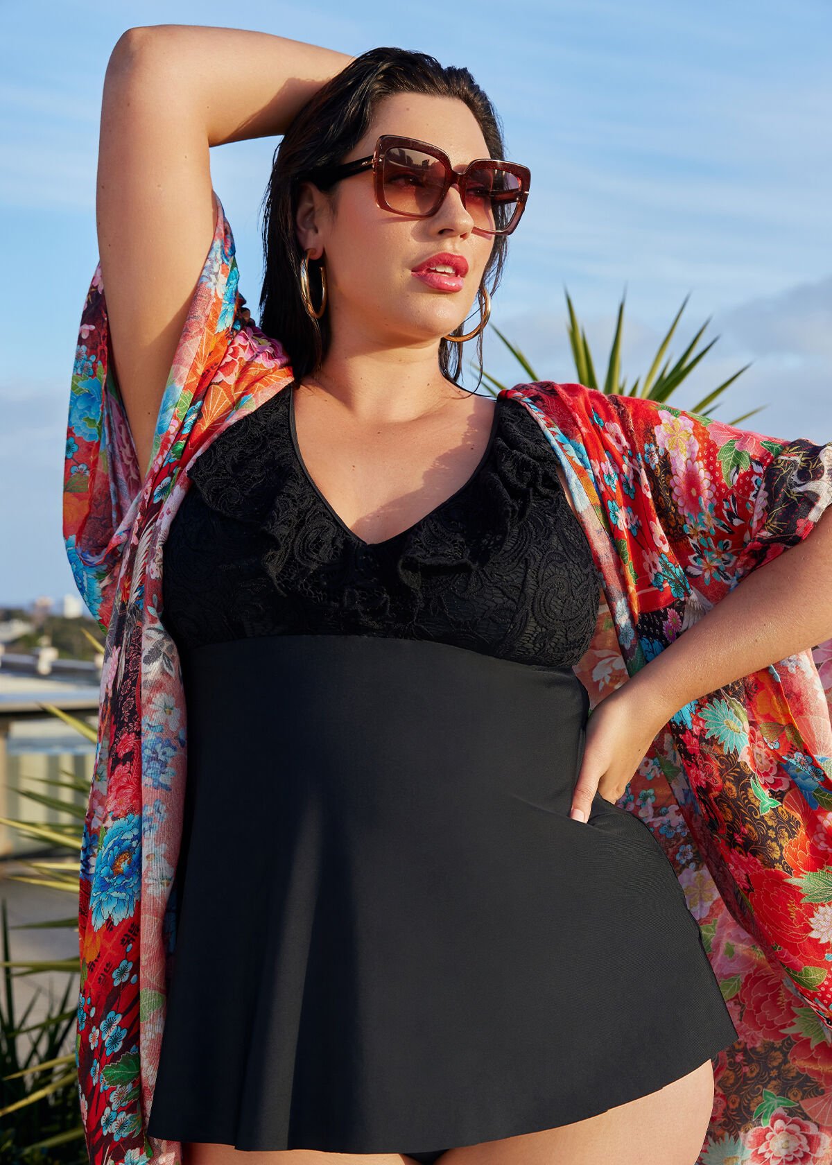 Ruffle tankini top plus size discount