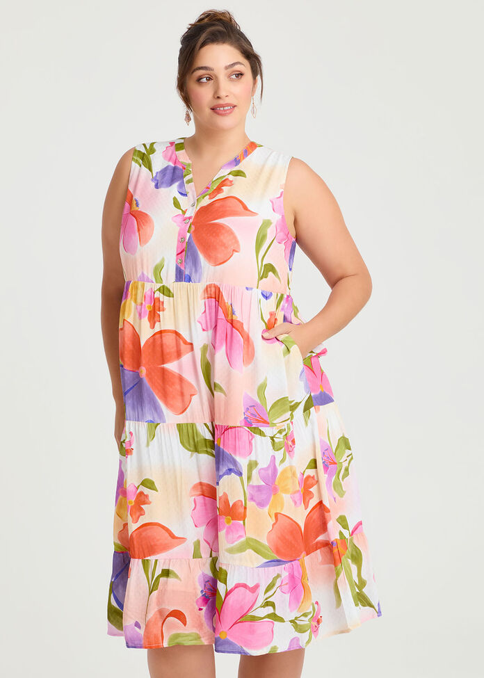 Natural Watercolour Blooms Dress, , hi-res