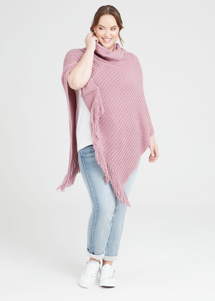 Dusty Pink Poncho, , hi-res