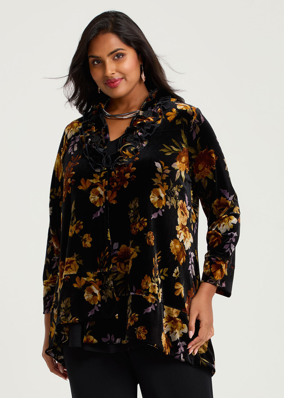 Shop Plus Size Midnight Rose Velour Cardigan, Black | Taking Shape NZ