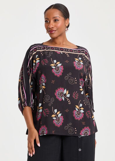 Plus Size Natural Blooms Boat Neck Top