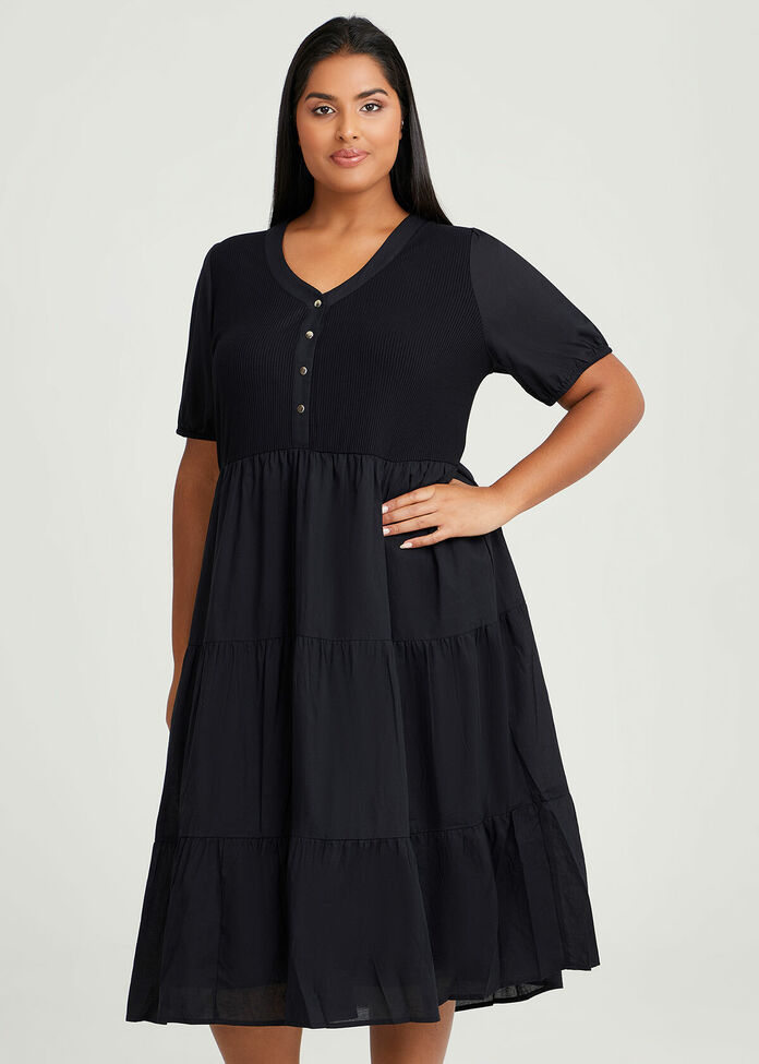 Shop Plus Size Cotton Rib Tiered Dress in Black | Taking Shape AU