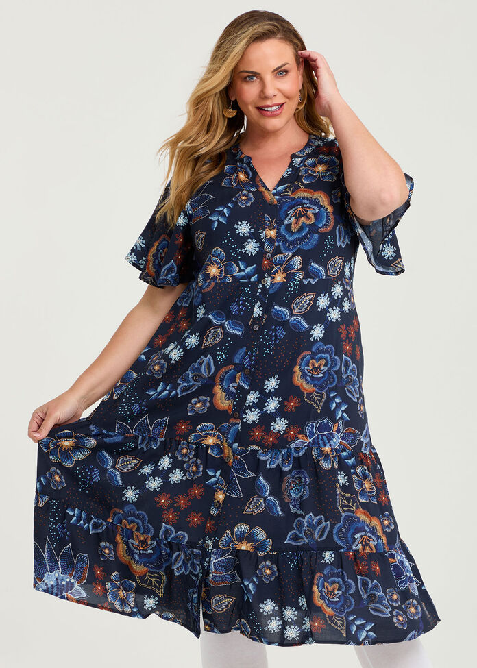 Natural Nature Floral Button Dress, , hi-res