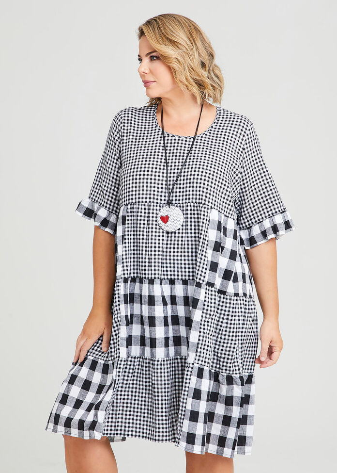 Shop Plus Size Linen Check Mate Tiered Dress in Multi | Taking Shape AU