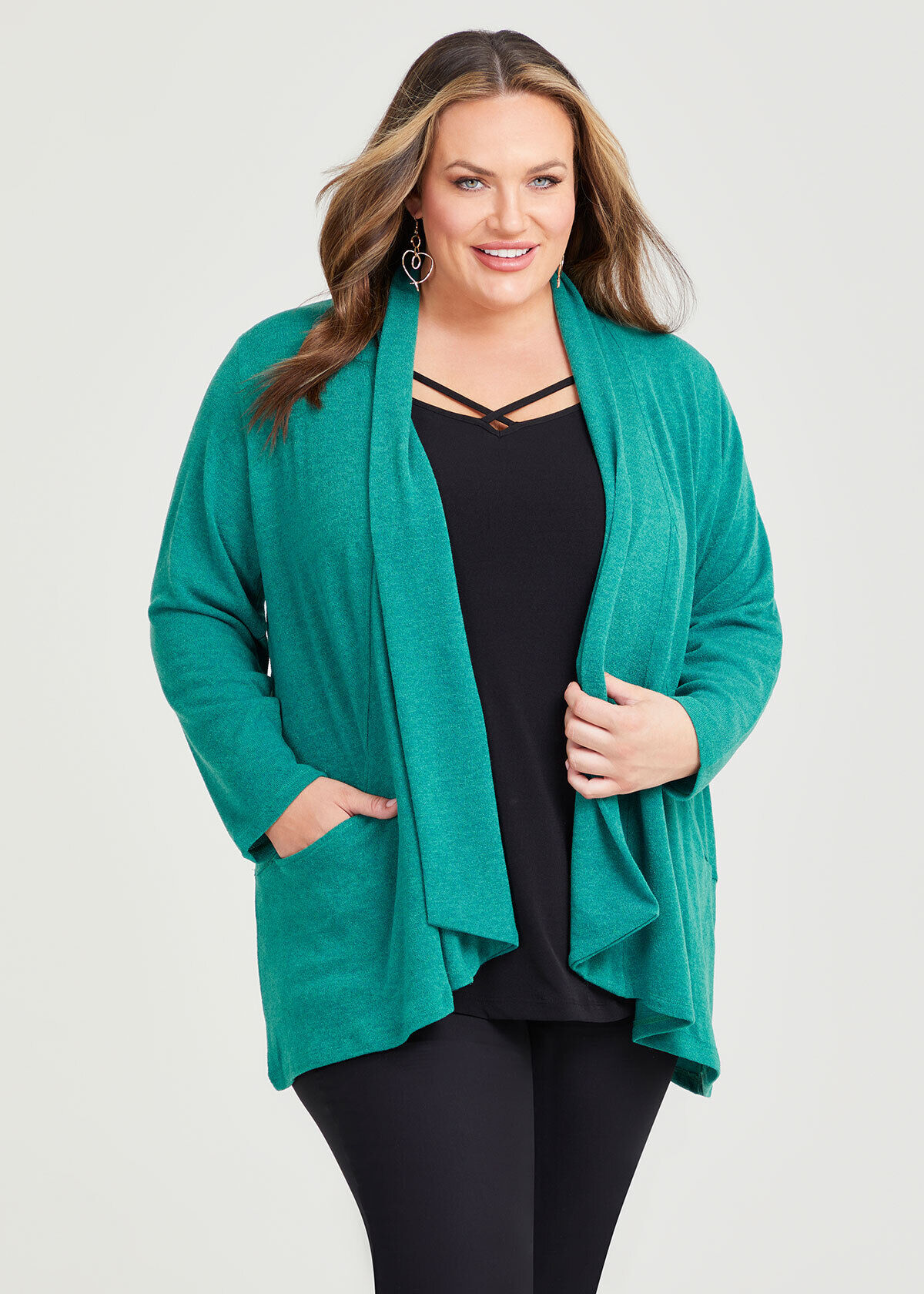 Shop Plus Size Shawl Collar Snug Cardigan in Green Taking Shape NZ