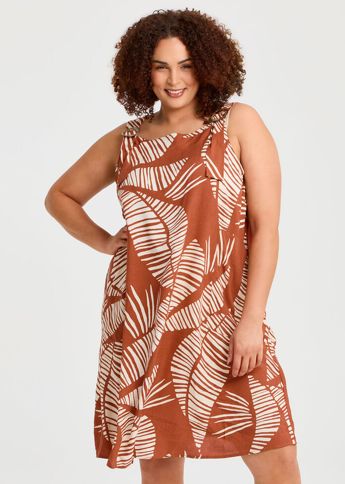 Palm Leaf Natural Pinafore Dress, , hi-res