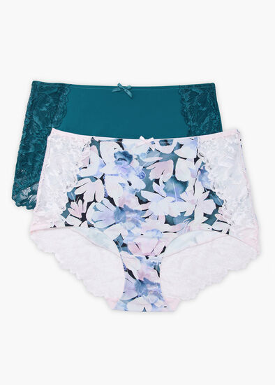 Plus Size 2 Pack Micro Lace Detail Briefs