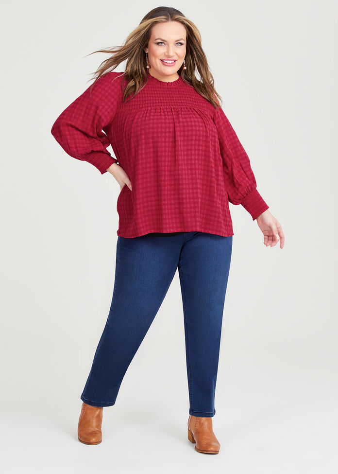 Shop Plus Size Cotton Mix Shirred Gingham Top in Red | Taking Shape AU