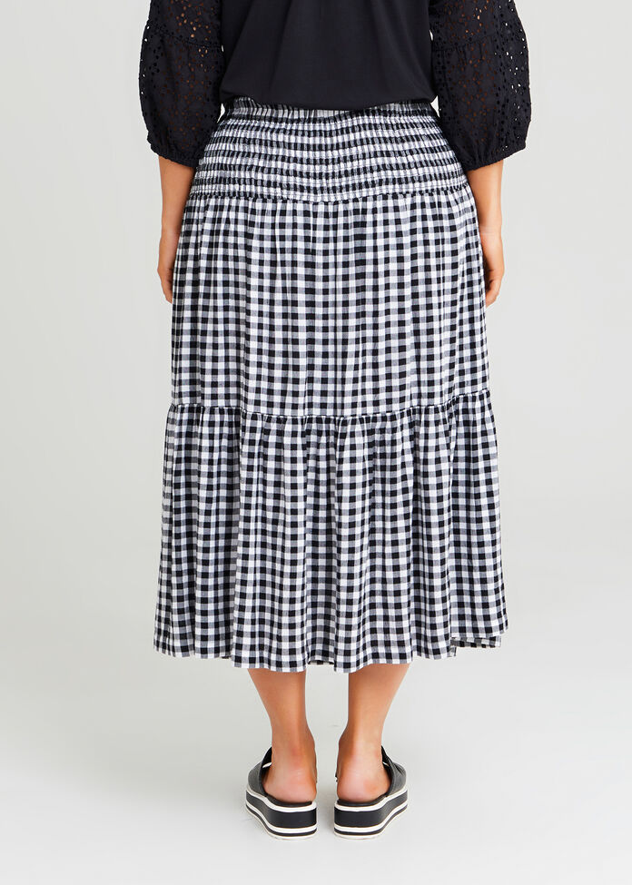 Shop Plus Size Natural Gingham Shirred Skirt in Black | Sizes 12-30 ...
