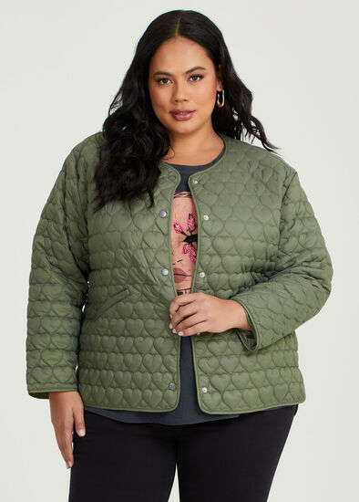 Plus Size Quilted Heart Puffer Jacket