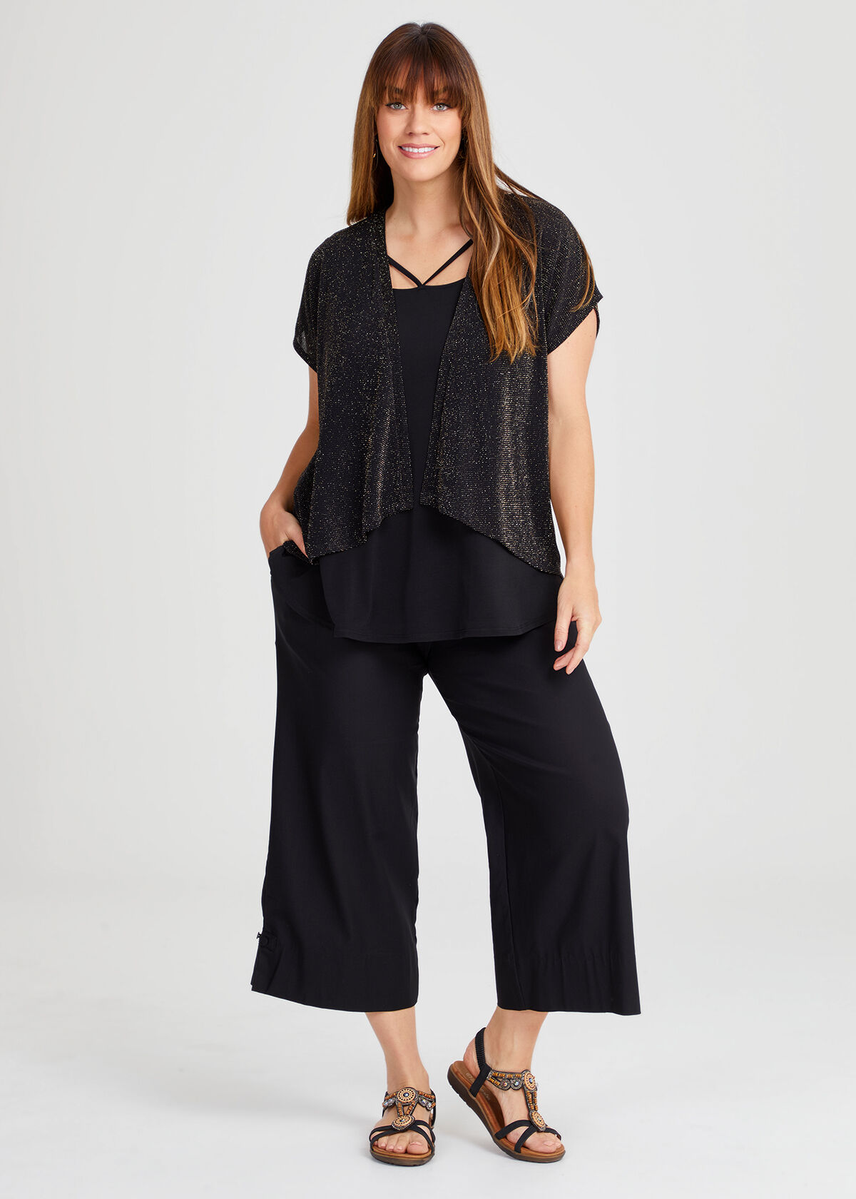Plus Size Glitter Everyday Cardigan in Black & Gold | Taking